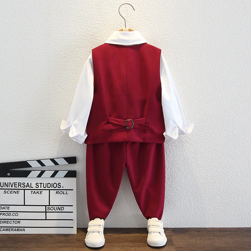 80-150 Russia Boys Red 5Pieces/Set Vest Shirt Pants Bowtie Flower Suit Children Photography Dress Kids Wedding Birthday Outfit