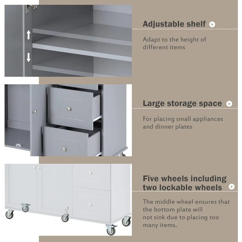 جزيرة مطبخ محمولة مع مساحة تخزين وسطح خشبي من أوراق الشجر، تتميز بـ 3 أدراج لتنظيم المطبخ