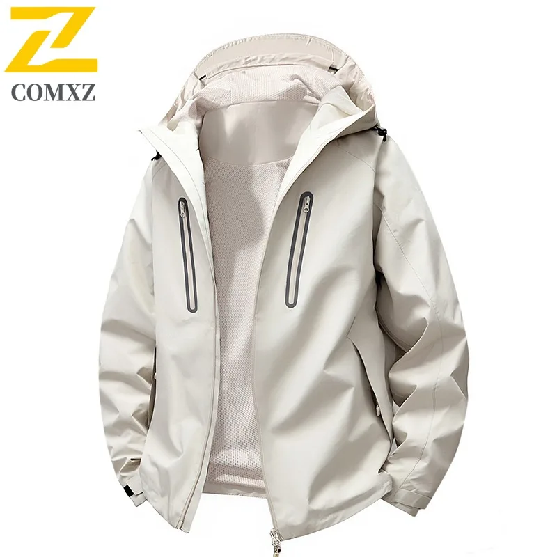 الرجال في الهواء الطلق المشي لمسافات طويلة سترة انفصال مقنعين تنفس خفيفة الوزن مقاوم للماء يندبروف معطف ربيع الخريف الرحلات سترة واقية