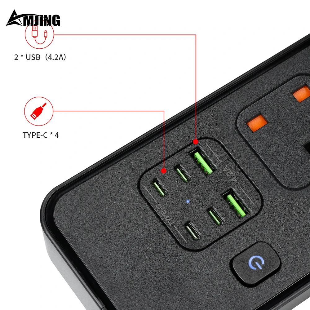 UK plug AC outlet power strip uk with type c usb 2M cable 3250W 13A 250V electrical power socket