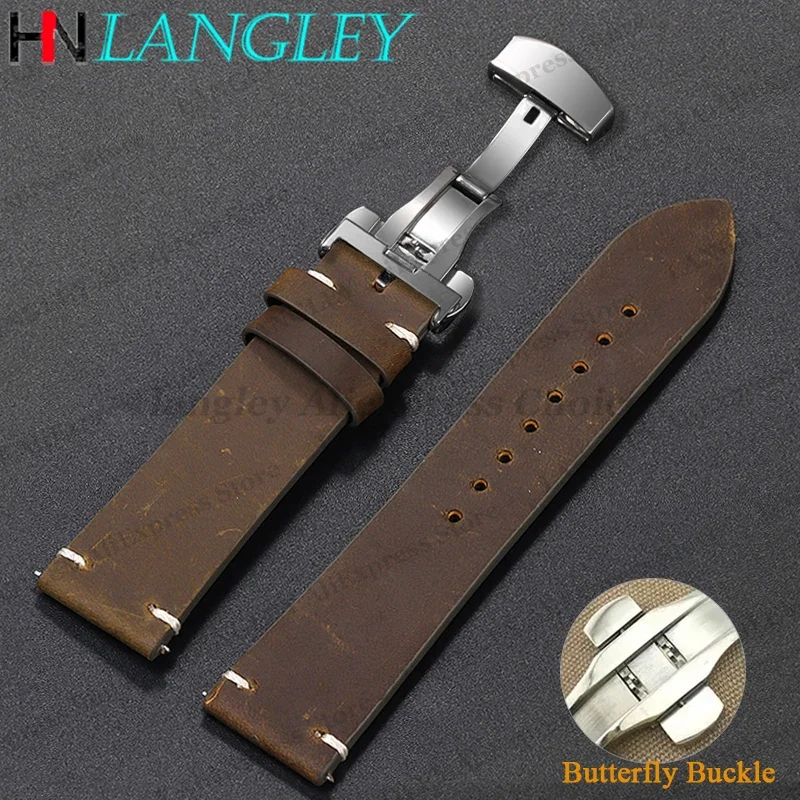 خياطة جلد البقر حزام ل أوميغا 18/19/20/21/22/24 مللي متر سوار ل Seiko خمر حزام (استيك) ساعة فراشة مشبك الأساور