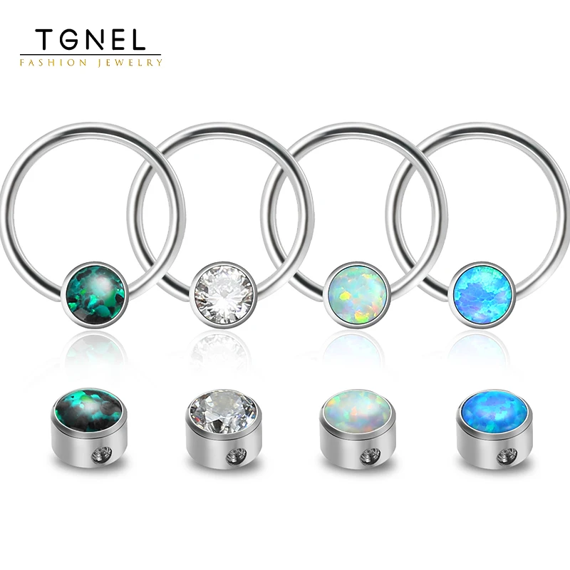 Nose Rings G23 Titanium Piercing Opal BCR Hoop 8mm Cartilage ASTM F136 Titanium Hypoallergenic No Nickel Jewelry for Women Men