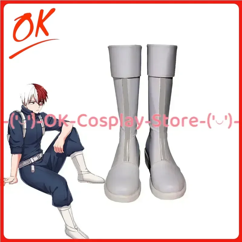 [Customized Size] My Hero Academia Shoto Todoroki Cosplay Shoes Anime Roleplay Costume Halloween Carnival Party Boots PU Leather