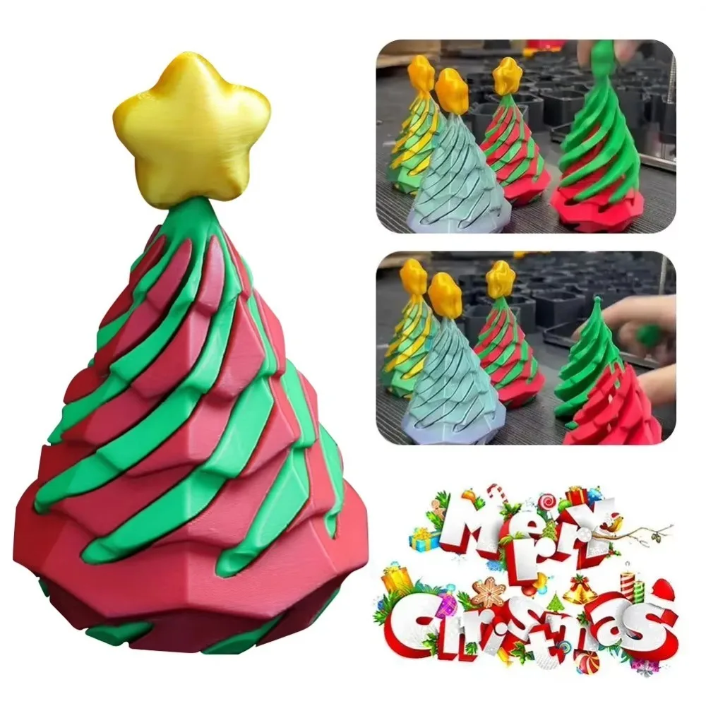 Dual-Color 3D Printed Christmas Tree Stress Relief Creative Shuttle Model 3D Printed Cone-Shaped Toy Mini DIY