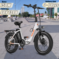 Vitilan U3 Folding Electric Bicycle 750W Powerful Motor 48V13AH Removable Lithium Battery E-Bike 20*4.0 Inch Tires Electric Bike