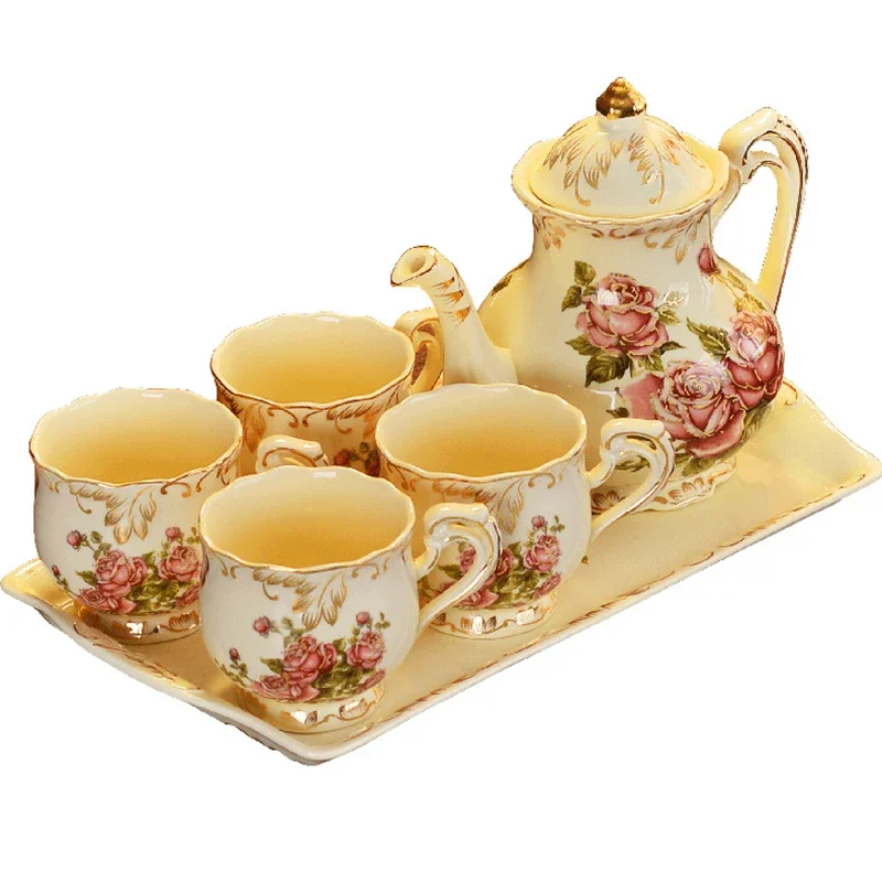 

European ceramic coffee teacup saucer set porcelain retro