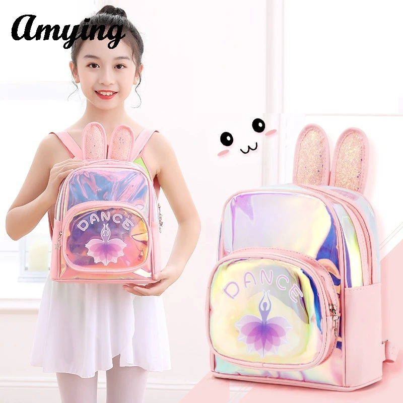 Children Backpack Latin Dance Yoga Tap Dance Jazz Shiny Storage Bags Girls Laser Rabbit Cartoon Dance Bag Cute Kids Schoolbag