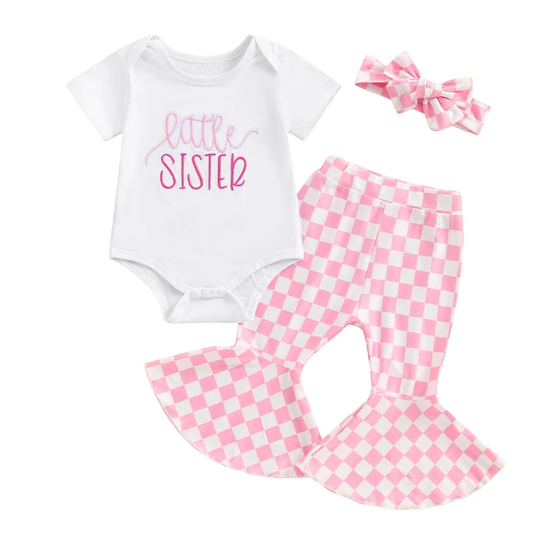 Big Sister Little Sister Matching Outfits Short Sleeve Romper Bell Bottom Outfits