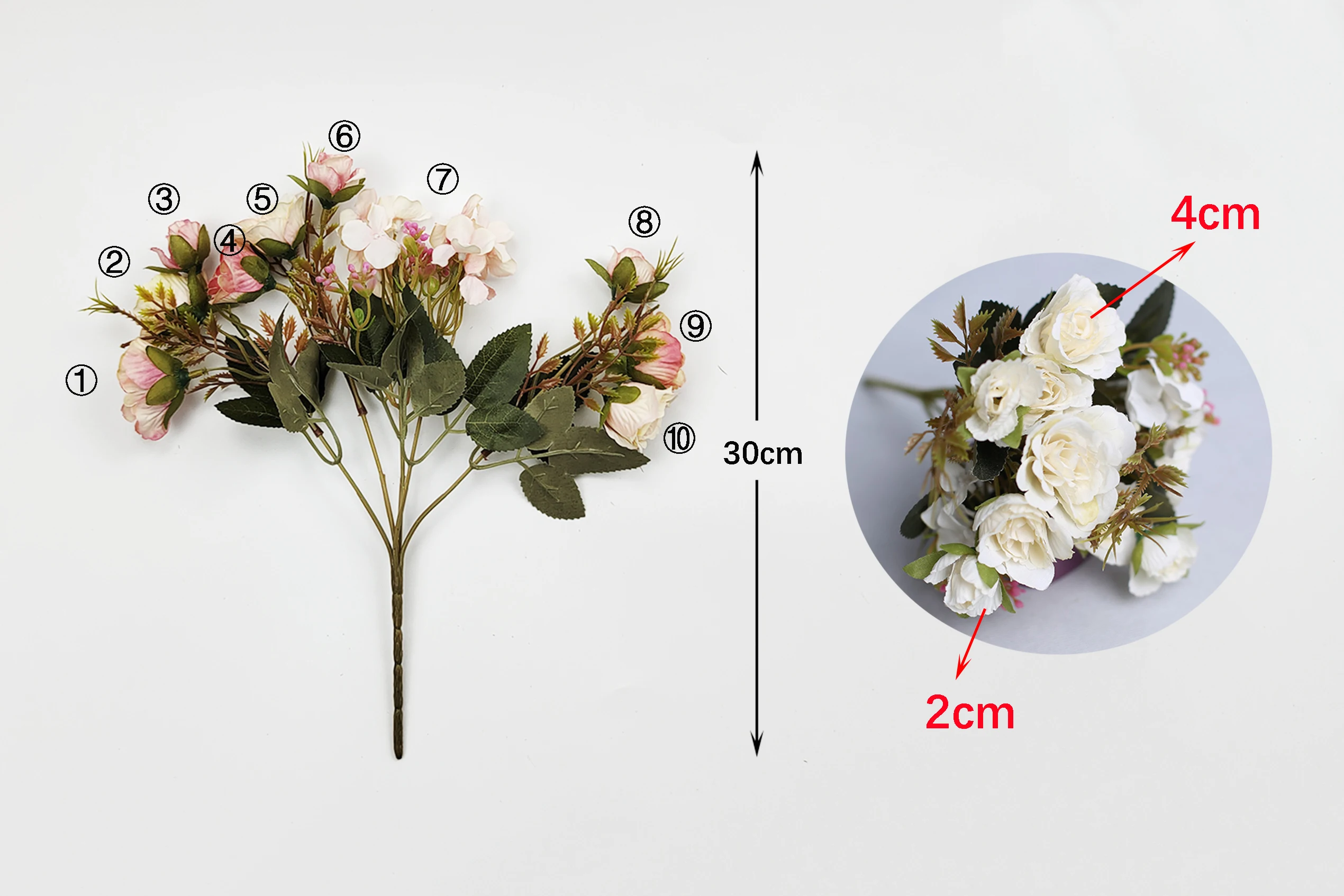 Rosafarbene künstliche Blumensträuße für Hochzeiten, 30 cm große Rosen-Pfingstrosen-Kunstblumen, Hochzeitsdekoration, Junggesellenabschied, Jubiläumsfeier – Detail 2