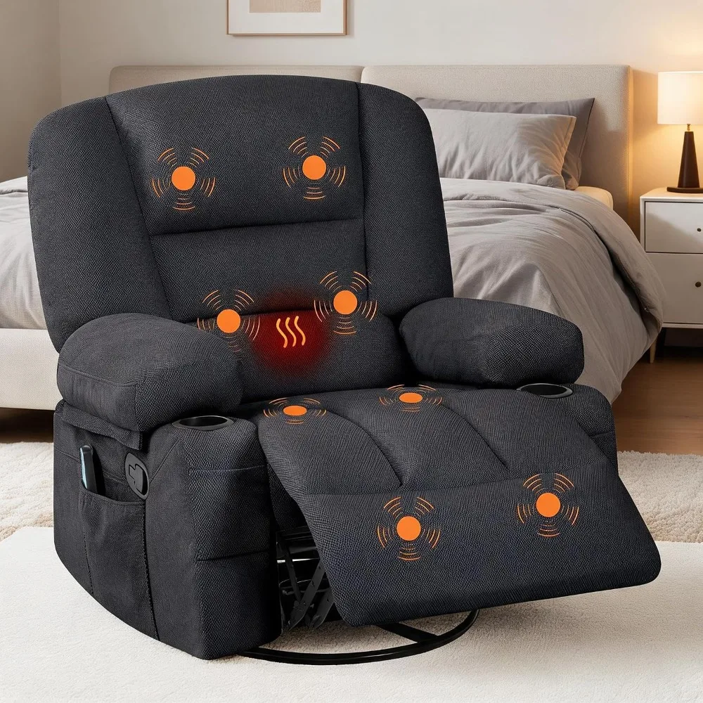 Massage Recliner Chair 350 LB Capacity, 8-Point Vibration, Lumbar Heat, 145° Recline, 2 Cup Holders For Full Body Relaxation Recliner for Home
