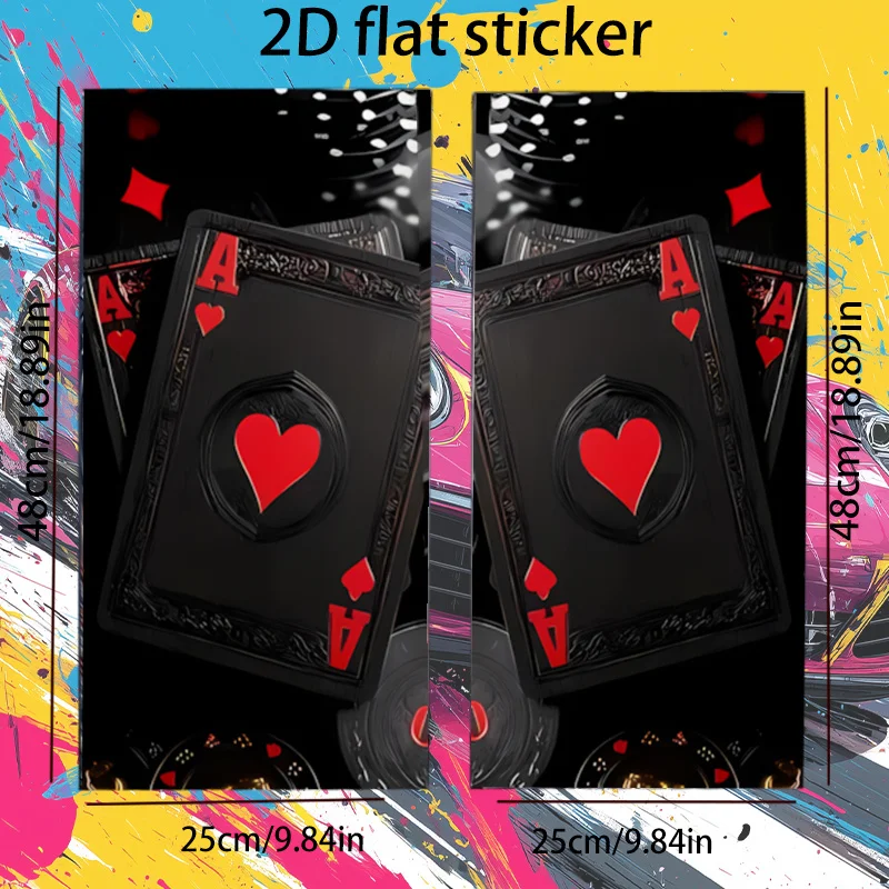

2D плоская наклейка - плоский 2D дизайн, комплект из двух частей, красные игральные карты с изображением любви, наклейки для автомобиля, высококачественные прямоугольные, полуматовые.