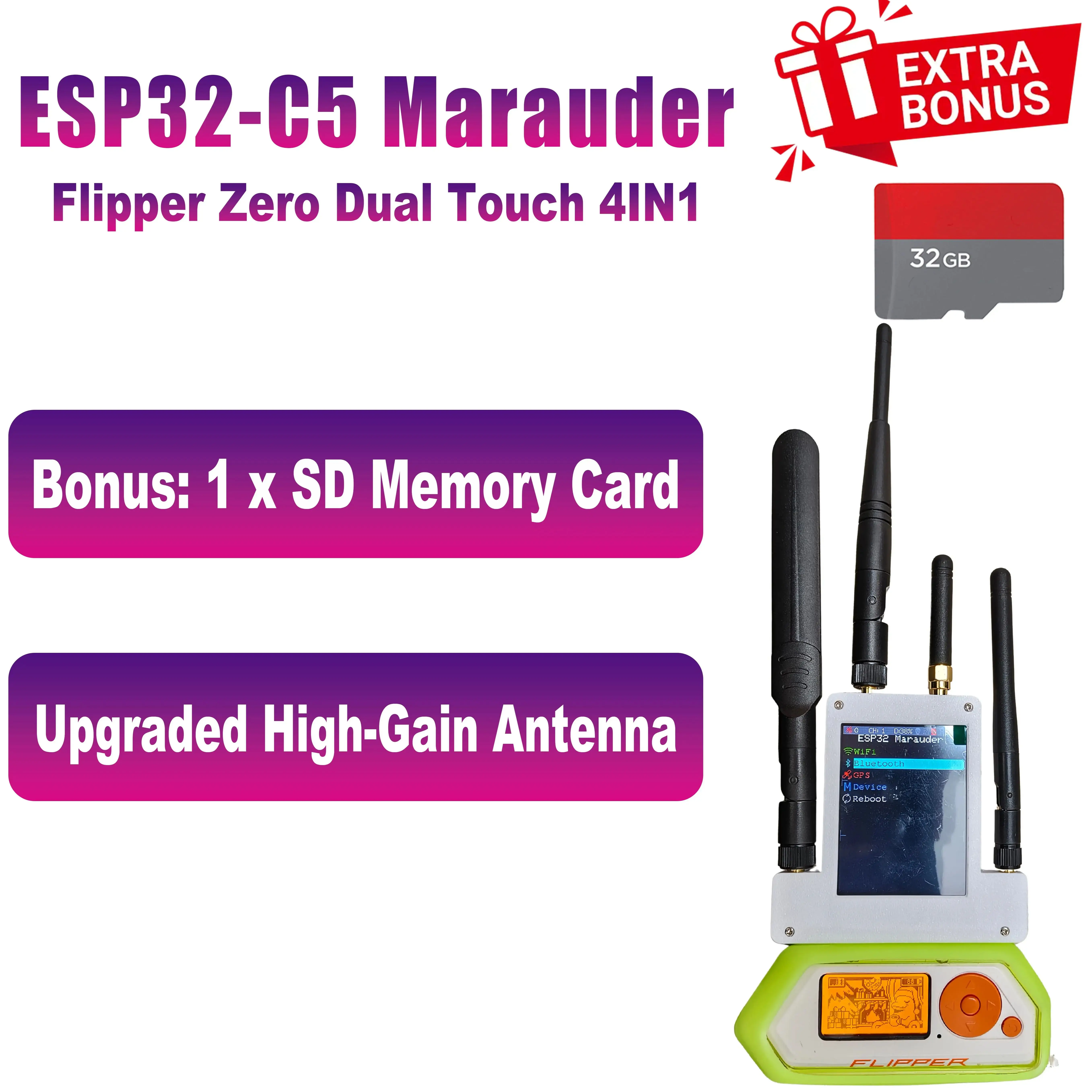 

New Flipper Zero Dual Touch 4IN1 5G WiFi ESP32-C5 Marauder Module, Supports 5G Signal, Subghz, GPS, onboard Battery