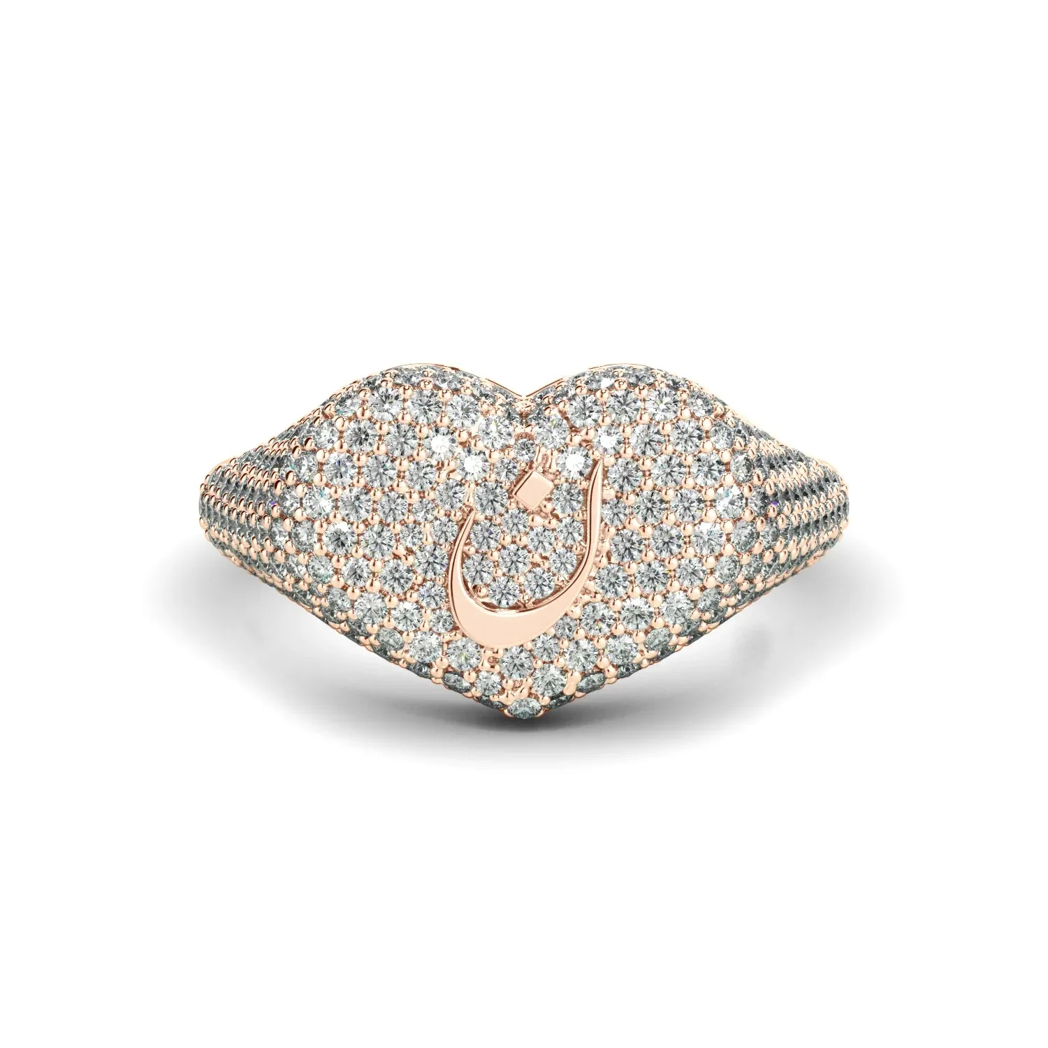 Custom 3D Letter Ring Pave Diamond Arabic Initial Heart Personalized CZ Arabic Letter Rings Muslim for Women Luxury Jewelry