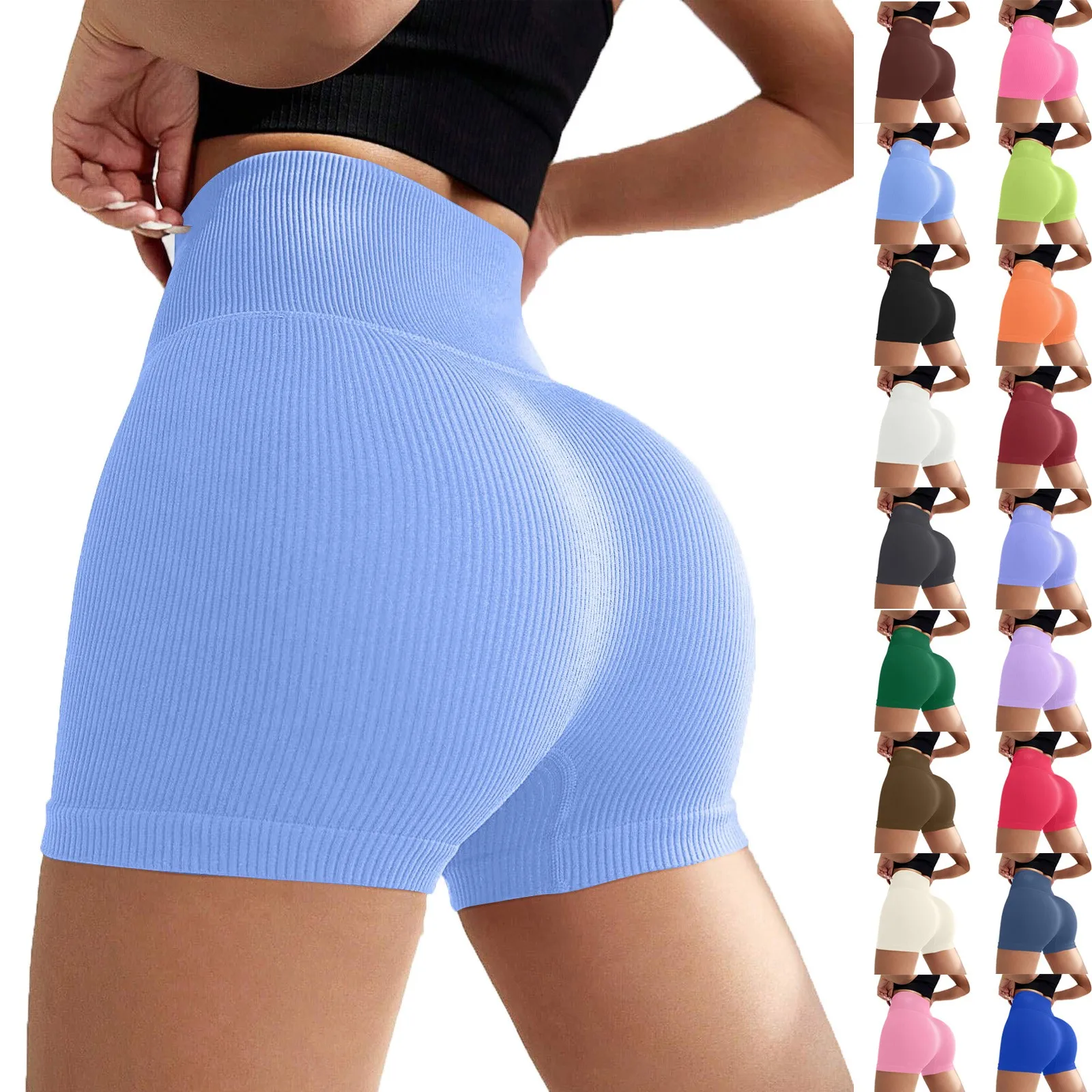 Women\'s High Waist Ribbed Seamless Yoga Shorts Squat Proof Hip Lifting Fitness Workout Running Sports Gym Leggings Sale