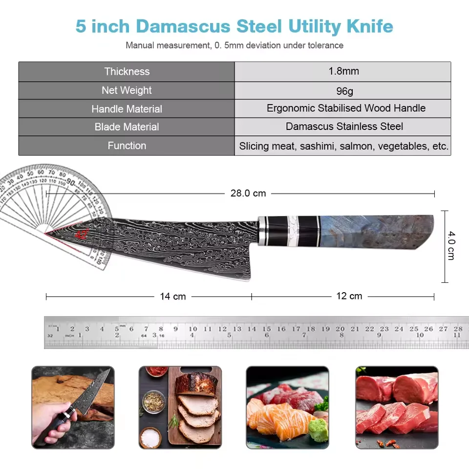 سكّين متعدّد الاستخدامات ياباني دمشق VG10 فولاذ حاد احترافي متعدد الوظائف 5 بوصة سكين فواكه مقبض خشبي مريح