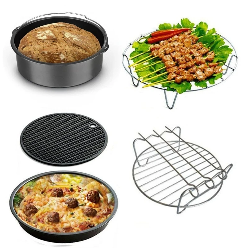 Bộ 5 Phụ Kiện Nồi Chiên Không Dầu Air Fryer 3.5QT 5.8QT Có Giá Bằng Thép Không Gỉ Dropship