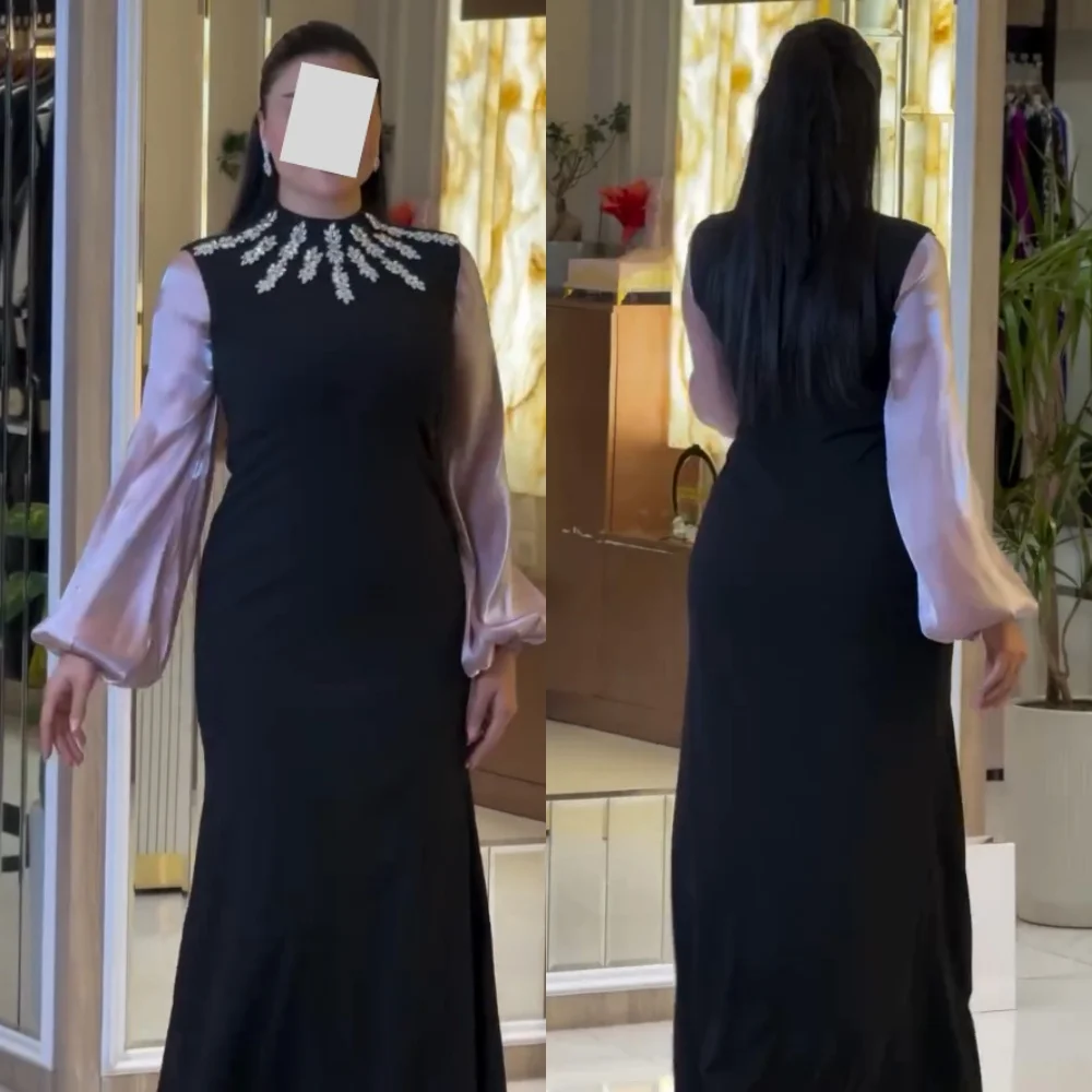 

Длинные платья из джерси со стразами и высоким воротником на заказ, классическое женское вечернее платье на заказ, изысканное