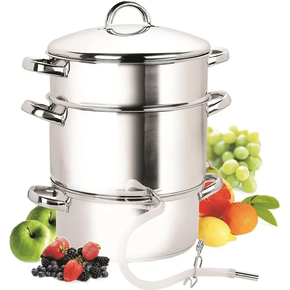 Stainless Steel Canning Juice Steamer Extractor 11 Quart with Cooking Pan Juice Pan Strainer Hose Clamp Vegetables Fruits
