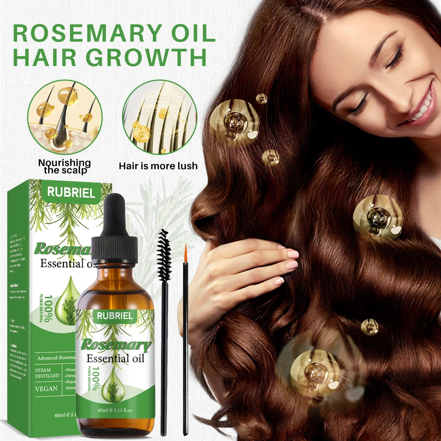 Fast Beard Growth Oil Rosemary Essential Oil Anti Hair Loss Products for Hair Growth Eyelash Growth for Men Beard Hair Care 60ml