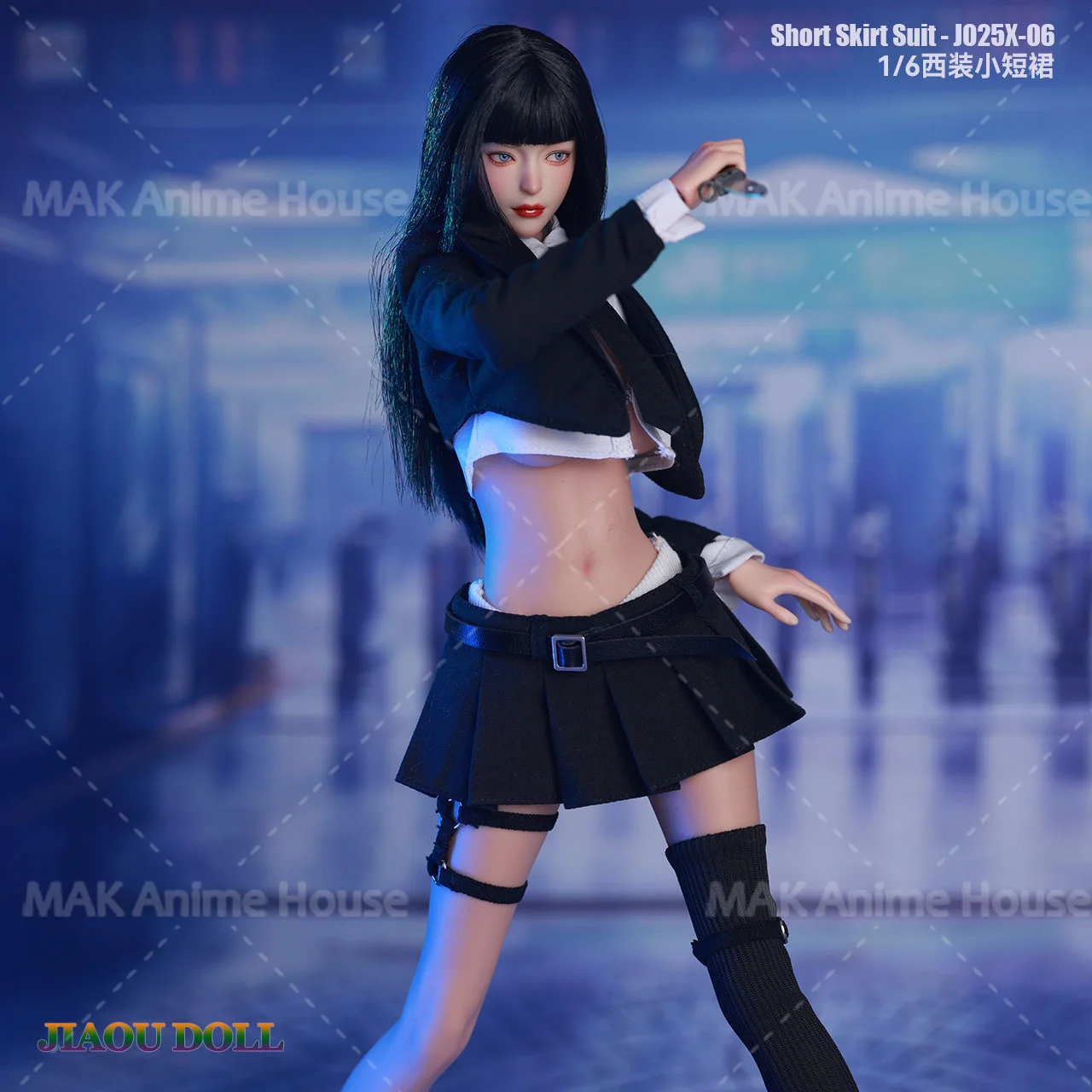 

JO25X-06 1/6 Girl Group Waist Baring Suit Short Skirt Shirt Tie Socks Clothes Model for 12'' Female Soldier Action Figure Body