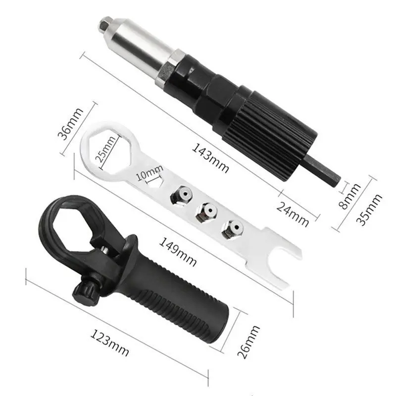 Adaptor Riveting Listrik Tanpa Kabel ABMI, Kit Alat Bor Listrik, Aksesoris Bor Rivet, Alat Rivet Buta