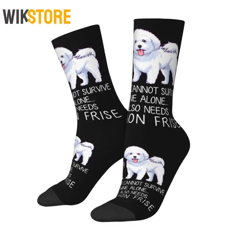 Lustige verrückte Socken Wein und Bichon Frise Hund Kleid Socken für Männer Frauen warme Mode Crew Socken atmungsaktive Basketball Socken