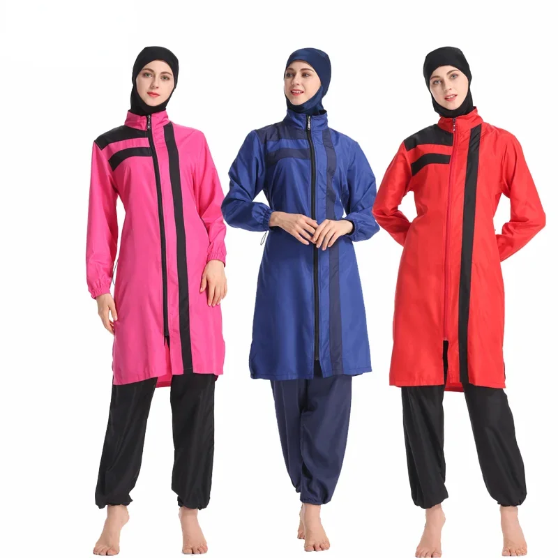 2024 New Muslim Modest Swimwear Women Hijab Long Sleeves Large Size Swimsuit 3pcs Islamic Burkini Beach Wear Bathing Suit M-4XL