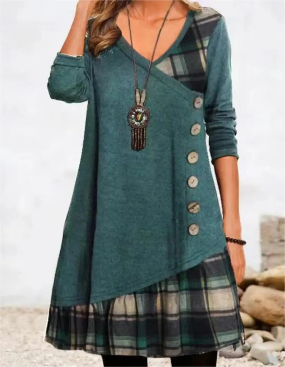 Dresses for Women European and American autumn and Winter Elegant Everyday Loose Party Dress Buttons Long Sleeve Dress