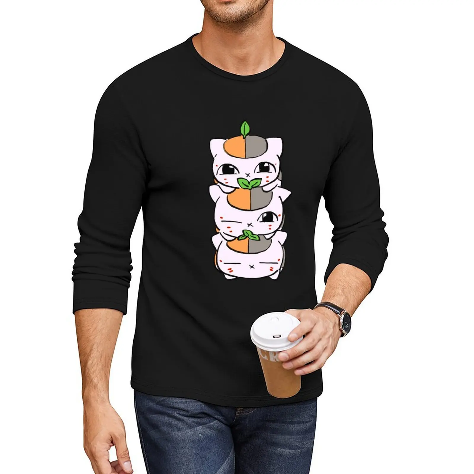 I draw three nyanko sensei tower / Natsume's Book of Friends movie Long T-Shirt sweat shirt black t shirts for men