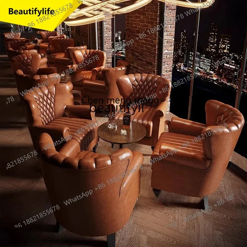 Vintage Light Luxury Bar Sofa American Style Cafe Table and Chair Single Seat Combination K185
