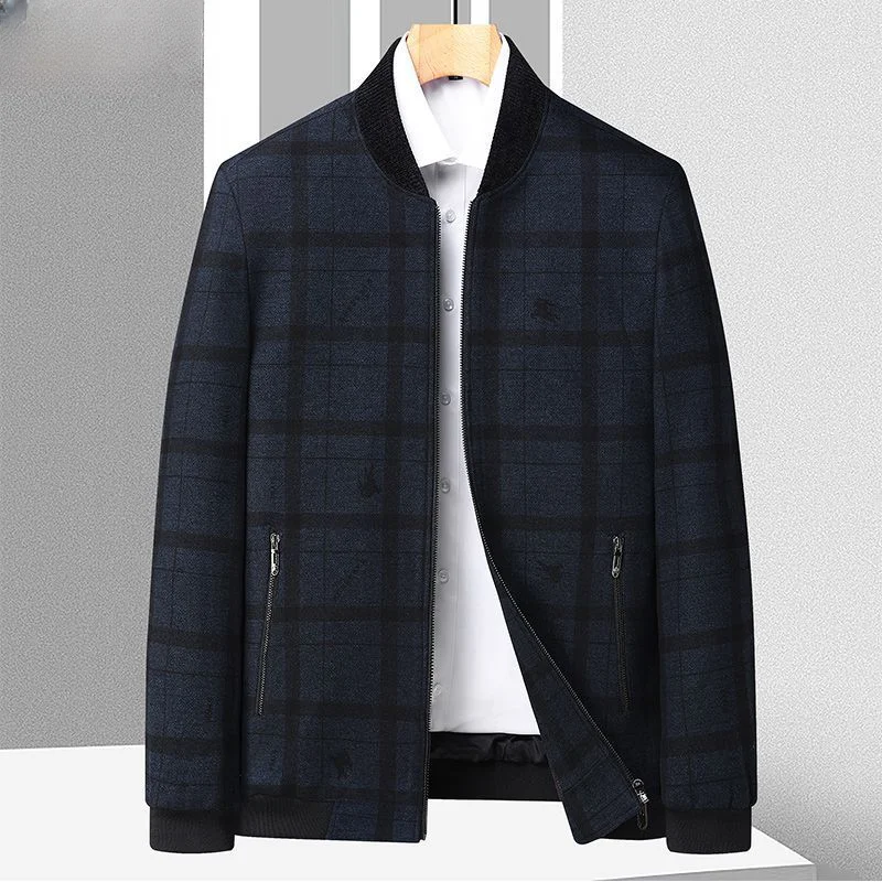 

Men's Jacket Plaid Coat Trench Coat Plus Size Oversized Trench Coat Spring and Autumn zipper Slim Fit Casual Men C58