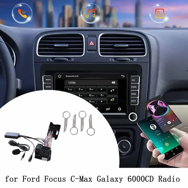 

Car Bluetooth Module Stereo MP3 Music Adapter Mic Handsfree Call Aux-In Audio Cable Harness Adapter for Ford Focus MK2 2004-2011