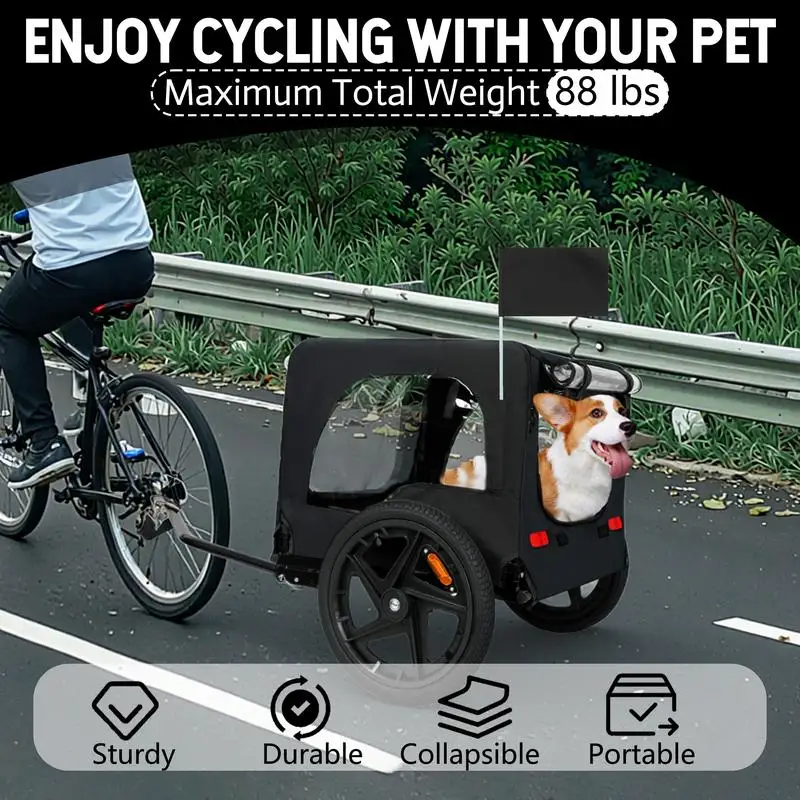 Remolque plegable para bicicletas para mascotas con ruedas todo terreno de 16" y enganche universal - Transportador plegable para perros/carga para bicicletas - Pesado
