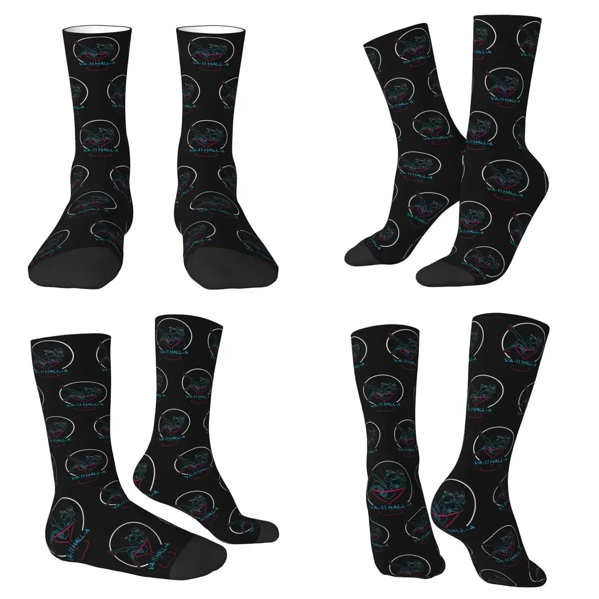 VA-11 Hall-A Neon Sign Socks Harajuku High Quality Stockings All Season Long Socks for Man Woman Valentine's Day Gifts
