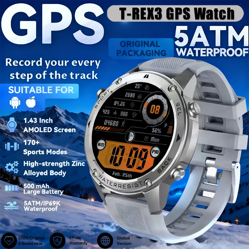 2026 جديد GPS الساعات الذكية HD الياقوت AMOLEDBluetooth دعوة معدل ضربات القلب البوصلة 5ATM مقاوم للماء 500mAh الرياضة ساعة ذكية للرجال