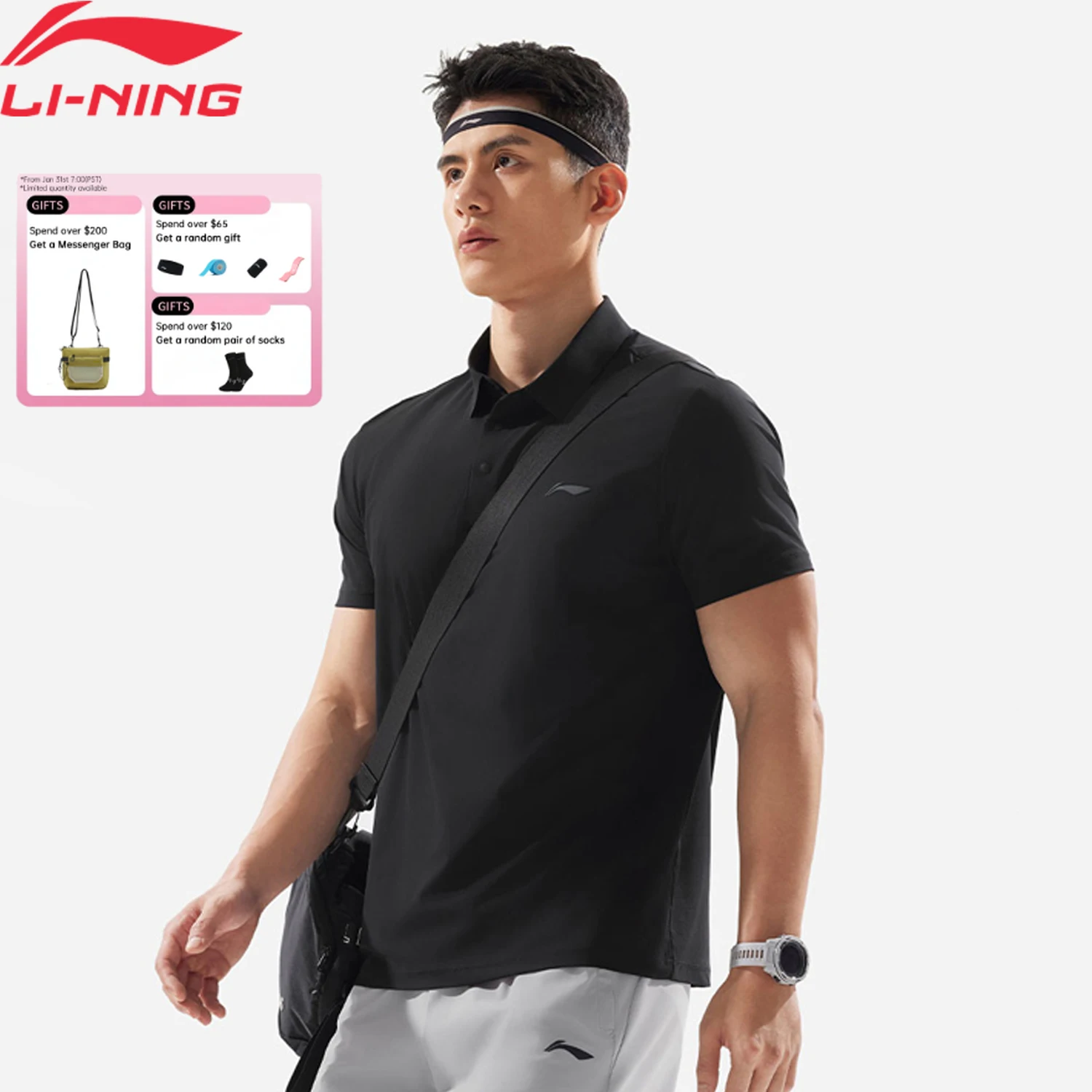 

Li-Ning Men's Training Polo Shirt AT DRY FREEZE Reguler Fit 74%Polyamide 26%Elastane LiNing Short Sleeve Tee Tops APLV039