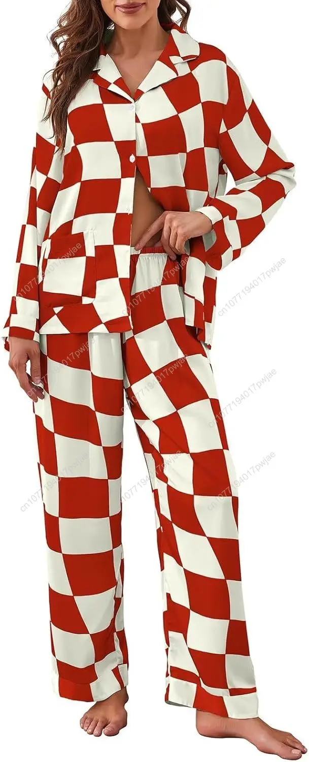 

Brosloth Womens Silk Pajamas Button Up Pajama Soft Long Sleeve Satin Printed Loungewear Set