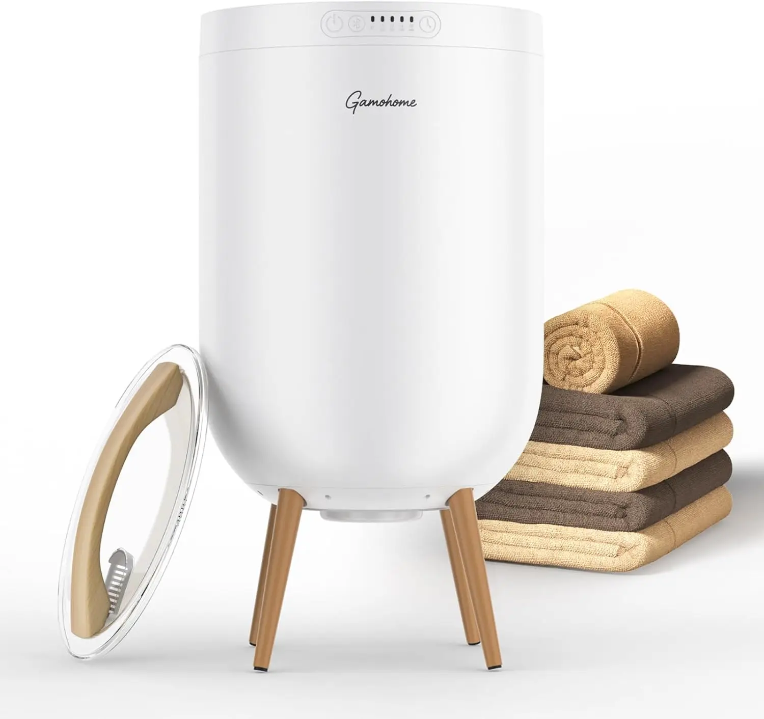 

Heated Towel Bucket with Bluetooth Speaker, Ambient Light & Auto Shut Off - Fits Two Large Towels - Great Gift