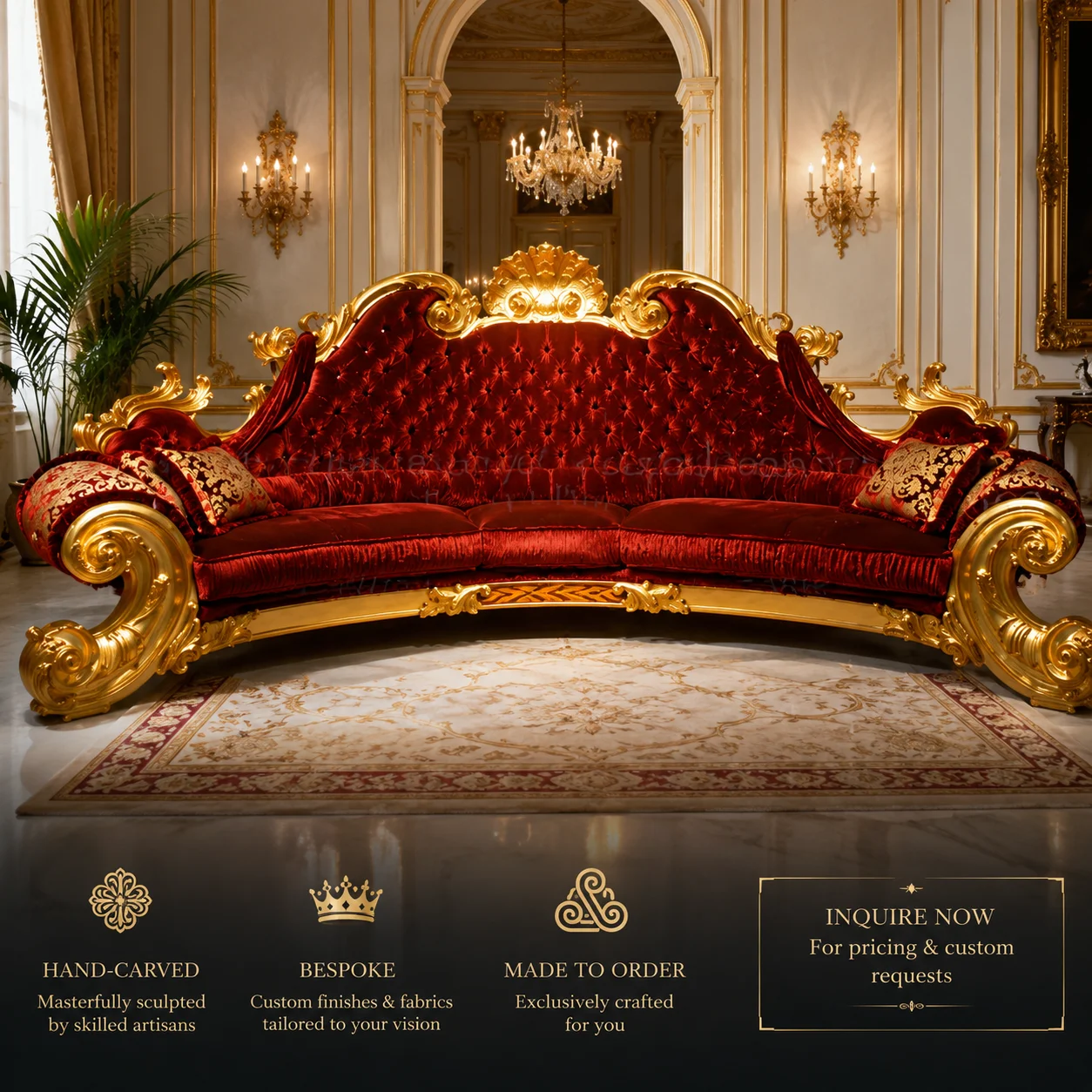 Luxury Furniture Sofa Set Hand Carved Solid Wood 18K Gold Leaf Gilded Palace Style Living Room Furniture Bespoke Colors