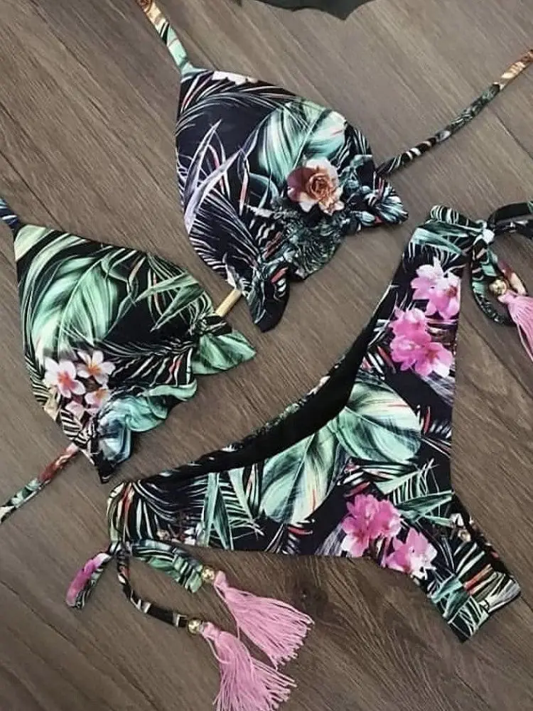 2020 floral impressão maiô feminino biquíni brasileiro push up biquini bandage biquini feminino terno de natação