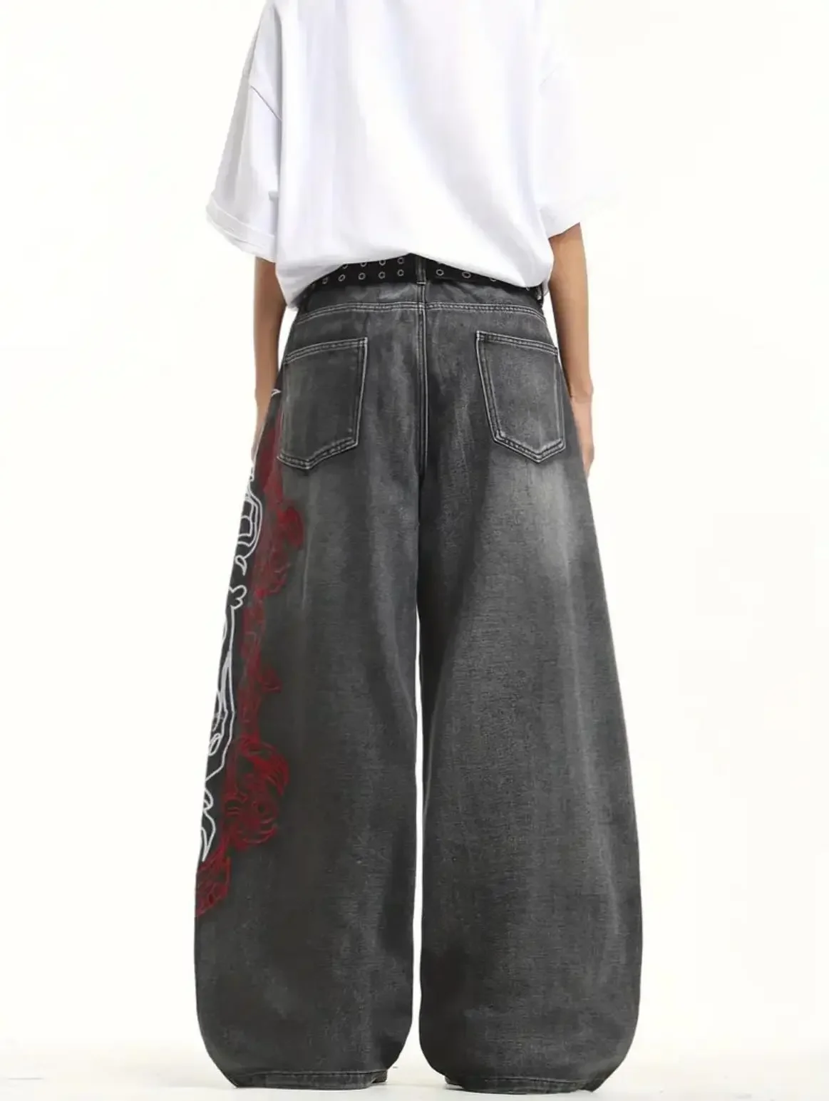 Y2K High Street Darkแฟชั่นGothicกางเกงยีนส์UnisexอเมริกันHarajuku BaggyตรงกางเกงHip Hop Rock Trendกางเกงกว้าง