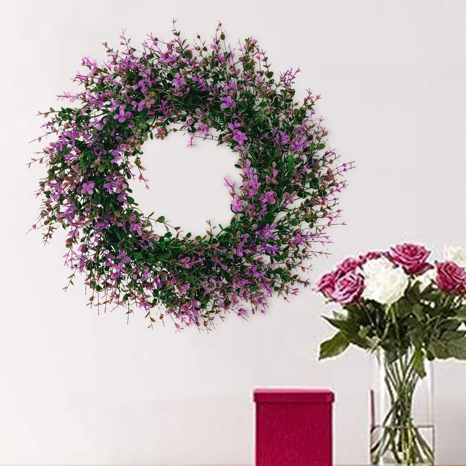 42cm Diamètre Couronne De Lavande Artificielle Pour Porte - Déco Extérieur/Intérieur - 45cm - Style Provencal Guirlande Lavande Artificielle