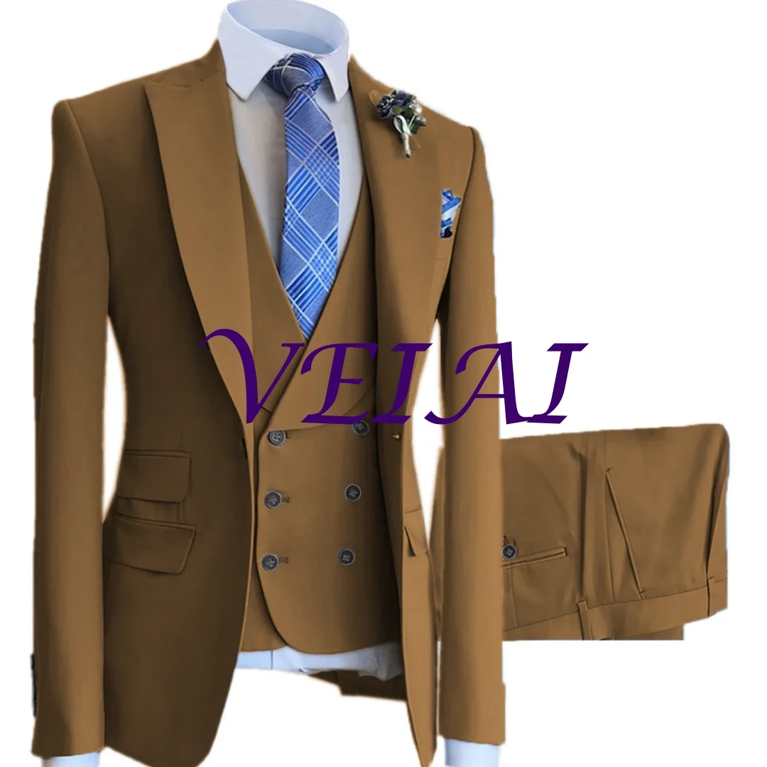 

Customized3 Pcs Set Blazers Jacket Vest Pants / 2023 Fashion New Men's Casual Business Solid Color Slim Fit Suit Coat Trousers W