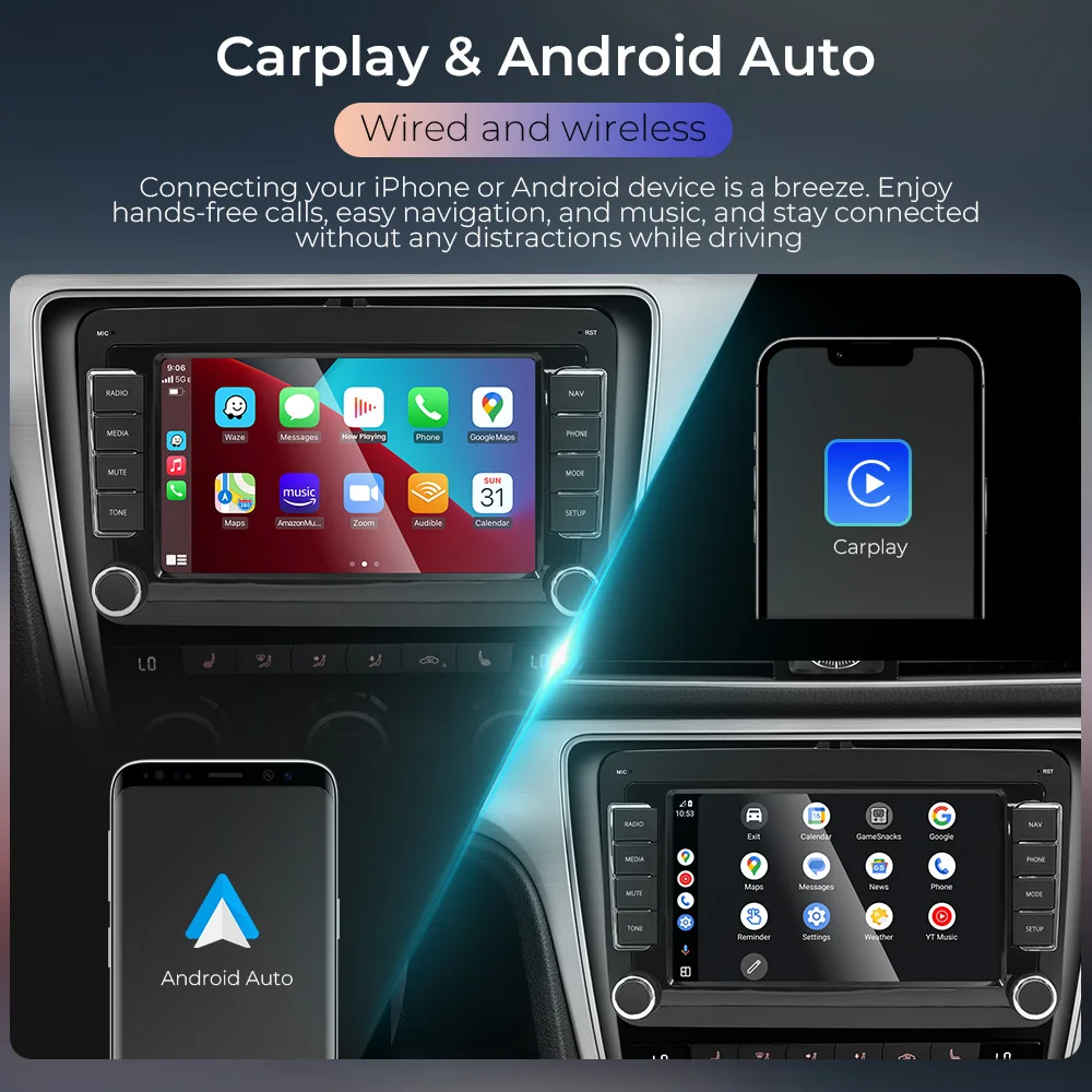 راديو السيارة لشركة فولكس فاجن باسات MK5 MK6 جيتا جولف تيجوان 2 الدين أندرويد 13 ستيريو سيارة 2din مشغل وسائط متعددة راديو GPS واي فاي AUX-in