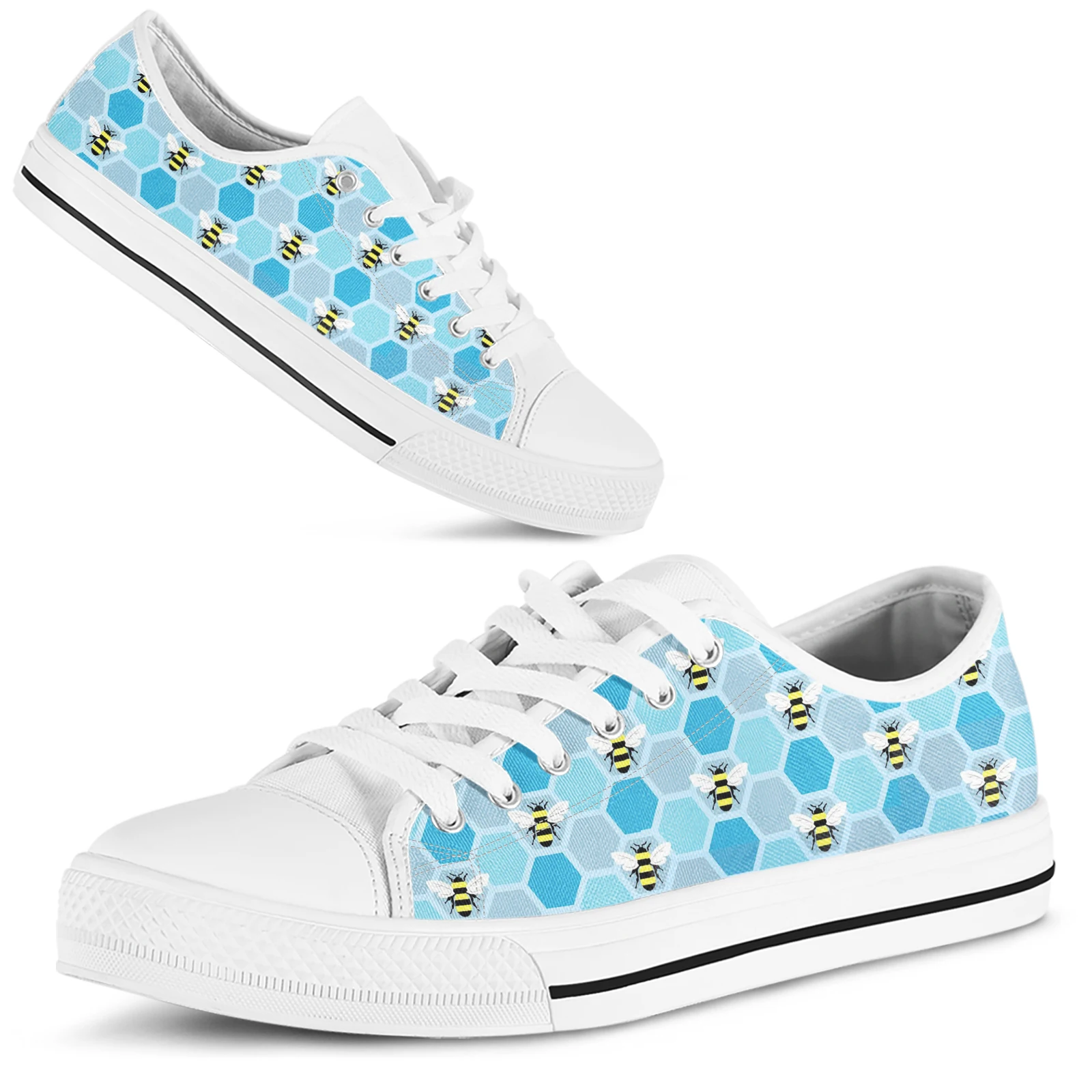 ELVISWORDS Light Blue Bee Shoes Honeycomb Print Shoes Summer Outdoor Animal Print Casual Shoes Ladies Insect Shoes Zapatos