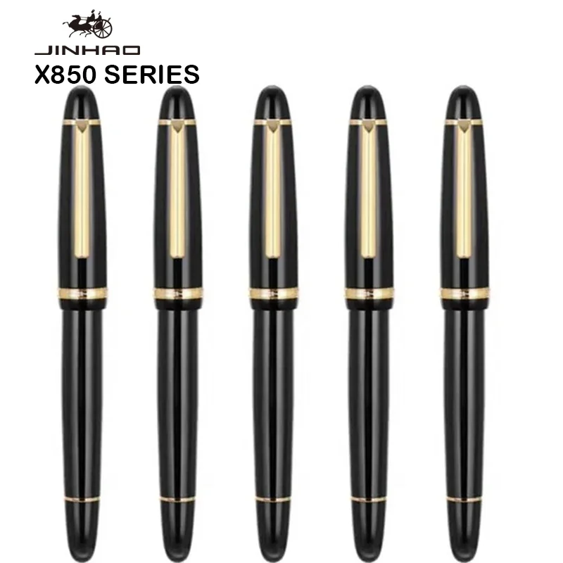 caneta tinteiro jinhao x850 barril preto clipe dourado ef f m ponta para escrever escritorio material escolar papelaria peca pecas 01