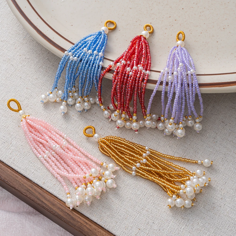 2 Stück/Set Bunte Quastenanhänger Imitationsperlen-Charms für DIY Ohrringe Halsketten Schlüsselanhänger Schmuckherstellung Zubehör – Detail 4
