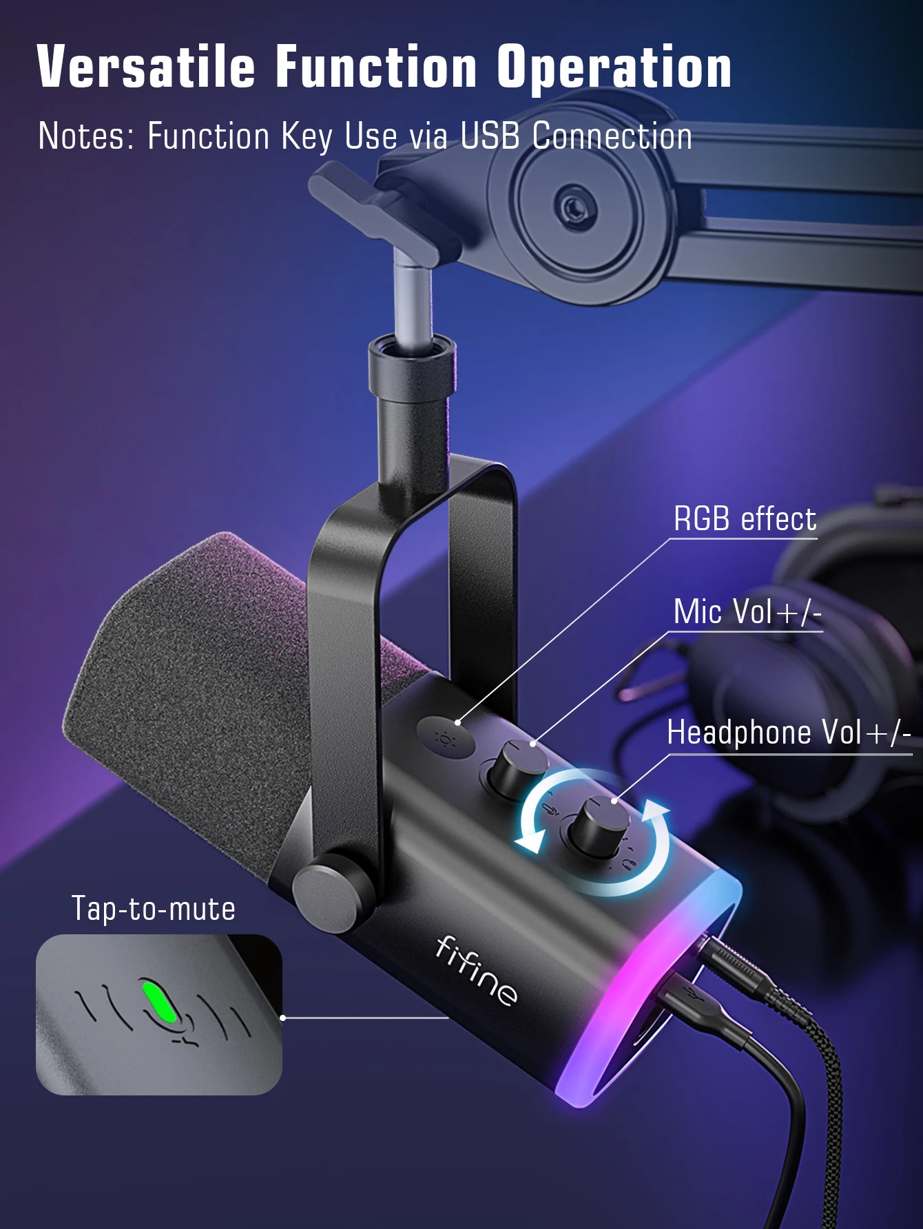 Kit Micrófono Juegos FIFINE XLR/USB con RGB y Soporte