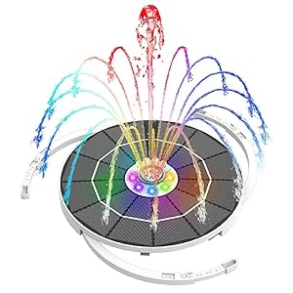 NONE 3,5 W LED-Solar-Vogelbadbrunnen mit 3 Teleskophalterungen und 8 Düsen, integrierter 3000-mAh-Akku, Gartenbrunnenpumpe 3