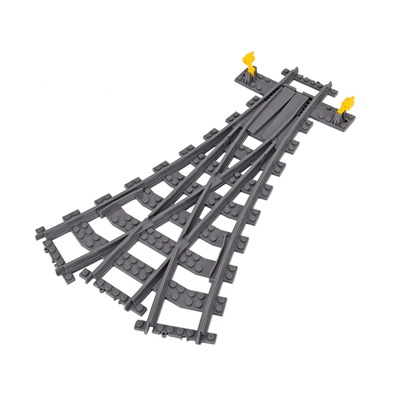 MOC Stadt Zug Rail Crossing Tracks Set Stud Lücke Triple Schalter Ziegel Bausteine Technische Erleuchten Spielzeug für kinder